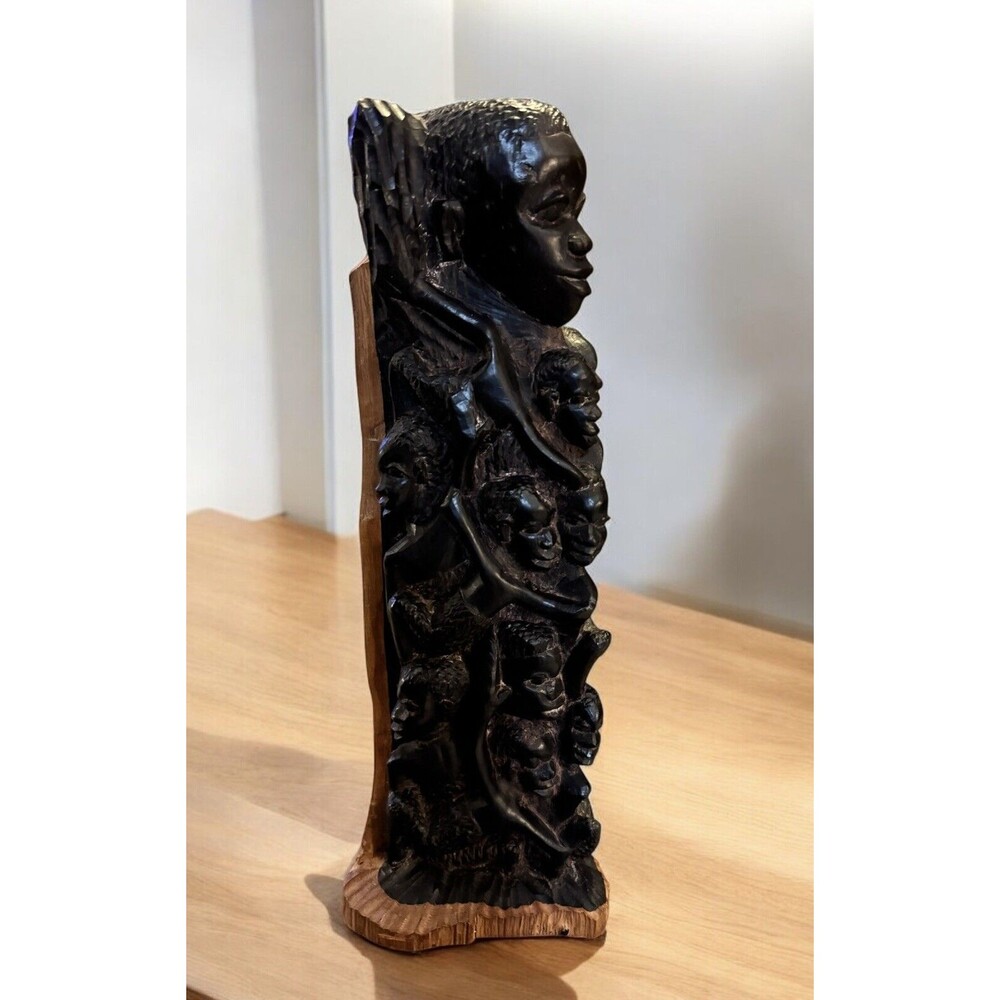 Vintage African Ebony Carved Sculpture “Family Tree of Life” 14” children people